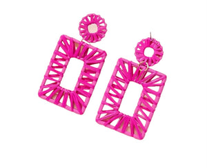 Pink rose woven earrings