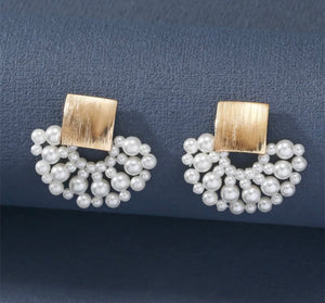 Gold pearl button earrings