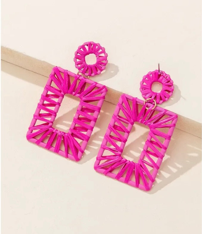 Pink rose woven earrings