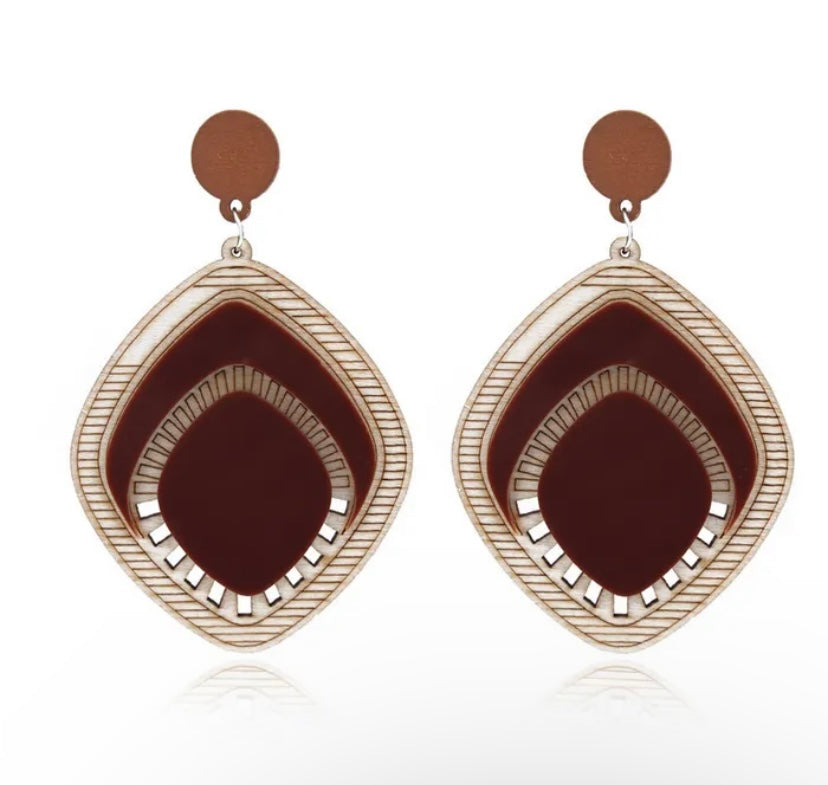 Earth tone wooden drop earrings