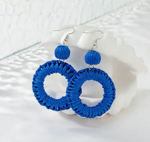 Blue woven chandelier drop earrings