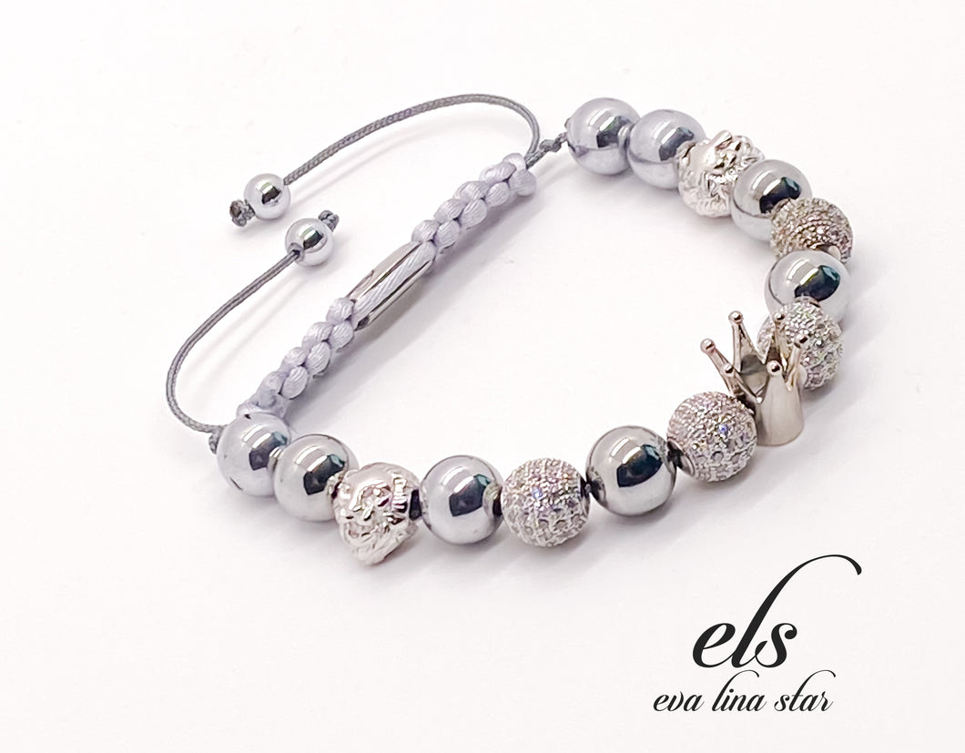 Silver Pave Crown Lion Bracelet (Men's)