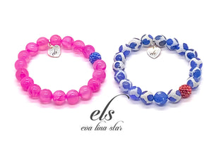 Pink and White Denim Bracelet Set