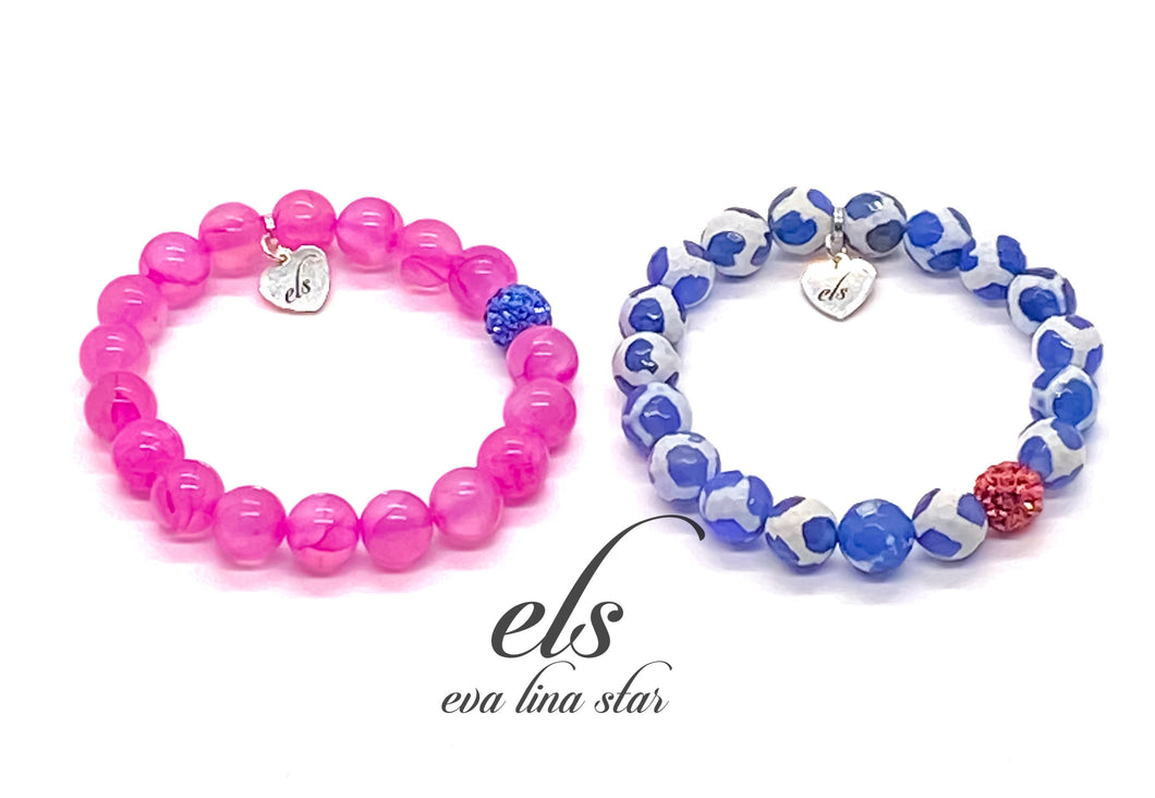 Pink and White Denim Bracelet Set